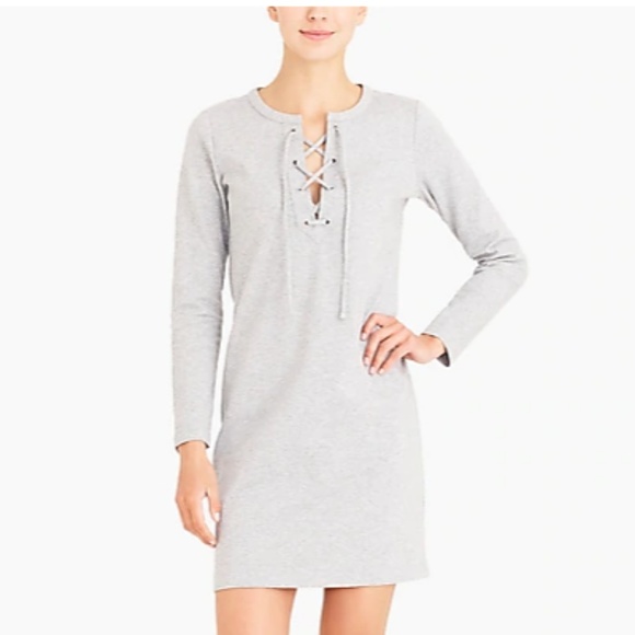 J. Crew Midi Dress Mercantile Gray Cotton knit lace-up - Picture 1 of 5